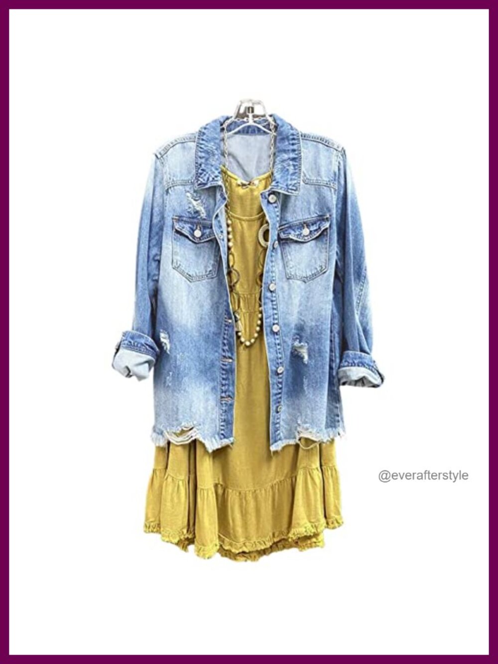 Womens Distressed Denim Jacket Button Down Mid Long Casual Jean Jacket